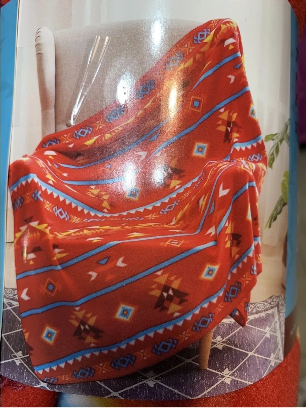 7 Lakes Polar Fleece Blanket - Red with Blue Trim Aztec Western Cowgirl